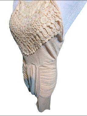 Cream Crochet Yoke Sleeveless Dress